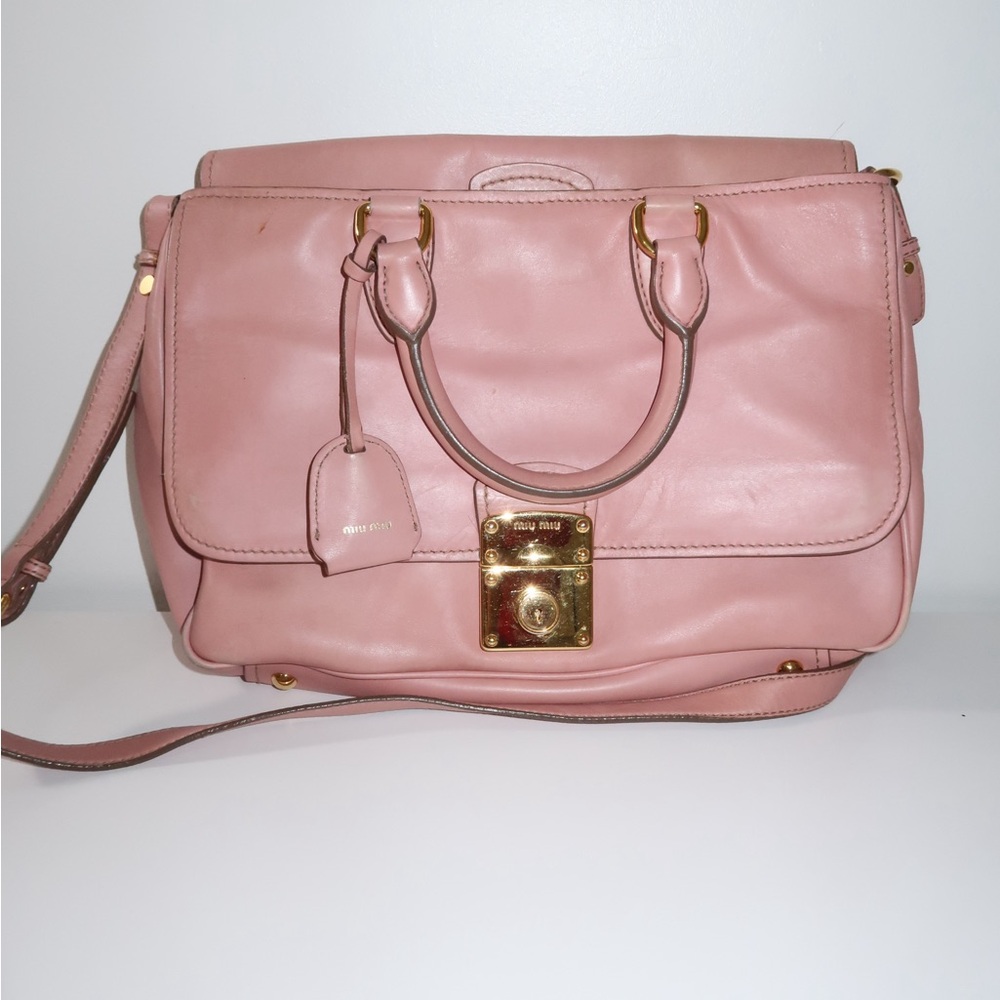 miu miu blush pink satchel bag | miu miu madras leather two way shoulder bag - Picture 3 of 14